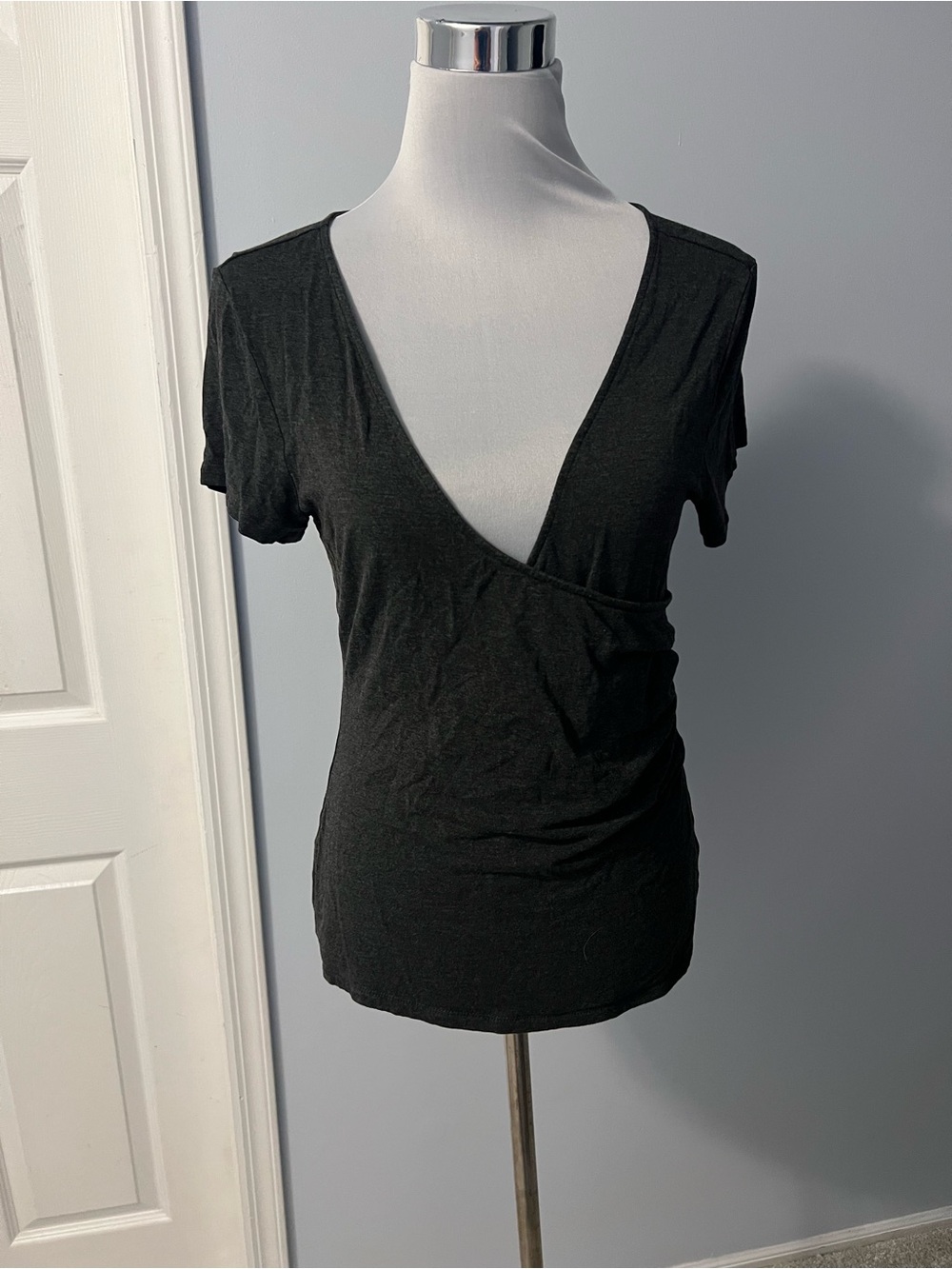 The Limited Black Deep V Surplice Short Sleeve Top size Med